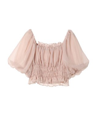 earth music&ecology パフスリーブシャーリングブラウス Pink Beige