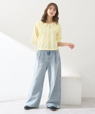 earth music&ecology ビッグカラー刺繍ブラウス Yellow