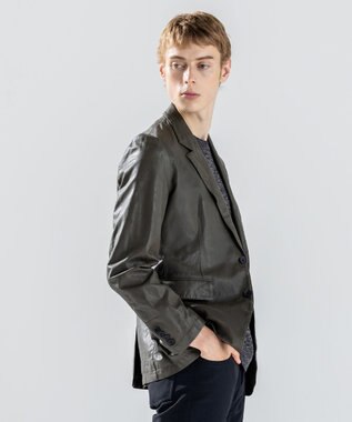 JOSEPH HOMME 新素材【シャツ感覚で羽織れる軽さ】シュリンクエアレザー　ジャケット ダークグリーン系