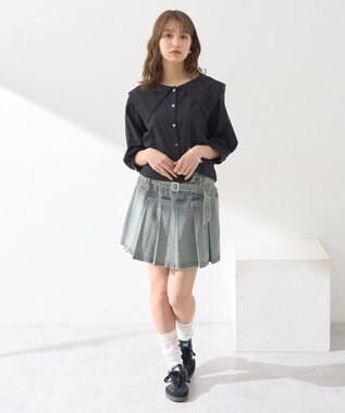 earth music&ecology ビッグカラー刺繍ブラウス Black