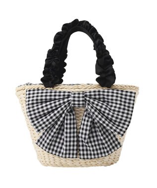 Maison de FLEUR リボンメイズフリルハンドルカゴバッグ Black