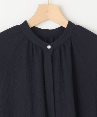 組曲 【WEB限定】クレープストレッチ シャツワンピース ネイビー系