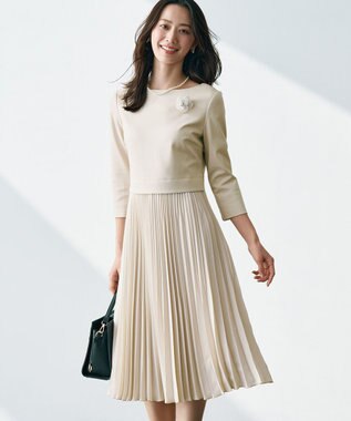 組曲 【KUMIKYOKU NAVY】ジャージーコンビプリーツ ワンピース ベージュ系