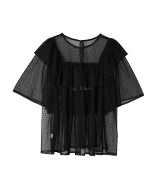 Green Parks ■ＥＳＣＡＲ　ドットチュールフレアヨークプルオーバー Black