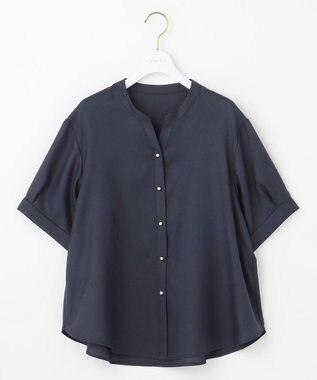 ANY SIS 【接触冷感・UVカット・速乾】スムージーポリエステル 2WAY ブラウス ネイビー