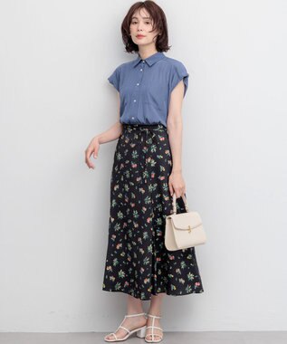 組曲 L ギャザーライトデシン ブラウス ダルブルー系