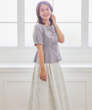 Feroux リボンブラウス ジャケット ライトグレー系