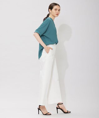 ICB 【洗える】T/Cストレッチサテン ワイドパンツ オフホワイト系