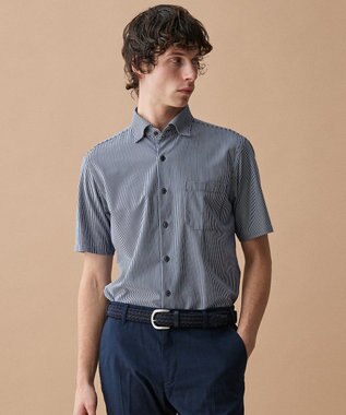  【キングサイズ・ジャージー素材・ストレッチ・イージーケア】コンパクトジャージーストライプシャツ