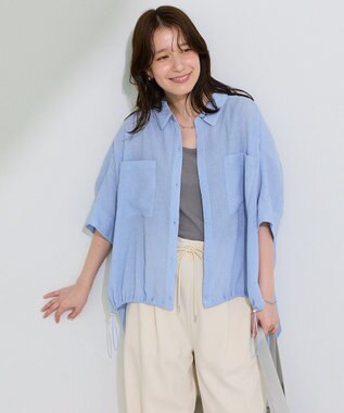 Green Parks 表面感裾ドロスト半袖シャツ Blue