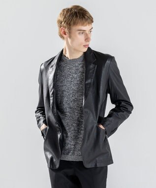 JOSEPH HOMME 新素材【シャツ感覚で羽織れる軽さ】シュリンクエアレザー　ジャケット ブラック系