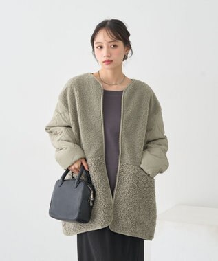 earth music&ecology ボアキルトミドルコート Khaki