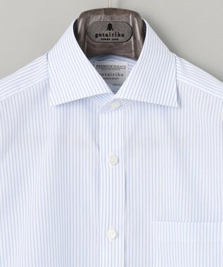 GOTAIRIKU 【形態安定】プレミアムプリーツシャツ＿ワイドカラーストライプ サックスブルー系1