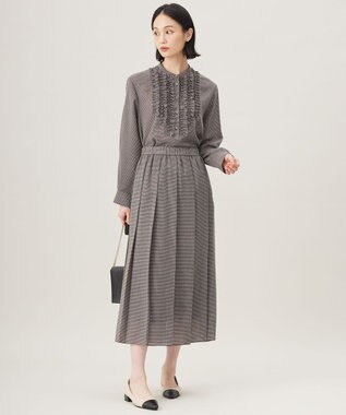 自由区 【セットアップ対応・洗える】ハイツイストビエラフロントフリル ブラウス ブラウン系チェック