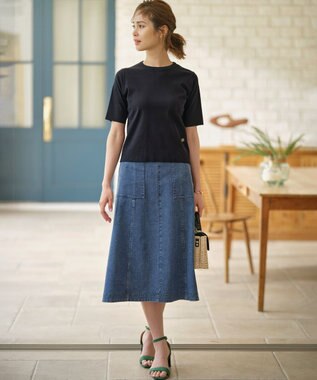 組曲 L 【WEB限定】セーターマシーン 半袖ニットTシャツ ネイビー系