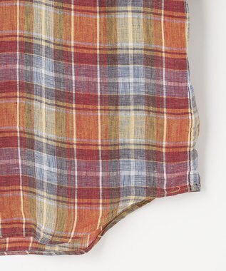 JOSEPH ABBOUD 【キングサイズ・アルビニリネン】チェック七分袖シャツ オレンジ系4