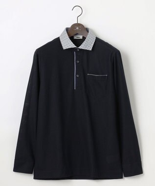 JOSEPH ABBOUD 【消臭などの高機能】オーガニックコットン ダディ 長袖 ポロシャツ ネイビー系