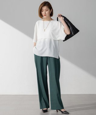 23区 L 【吸水速乾/UVカット/接触冷感】ストレッチジョーゼット  ケープデザイン カットソー ホワイト系