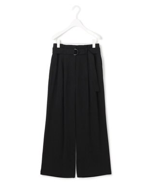 ICB 【接触冷感・UVカット・洗える】 T/Rドライリネン ワイドストレートパンツ ブラック系