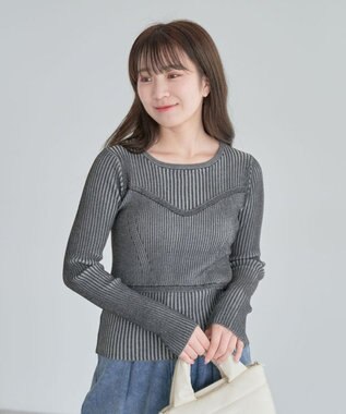 Green Parks ・ＡＮＤＳＥＡＲＣＨ　リブフェイクレイヤードニット Charcoal Gray