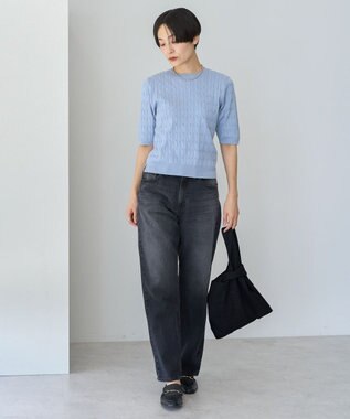 AMERICAN HOLIC ケーブル５分袖ニットプルオーバー Grayish Blue