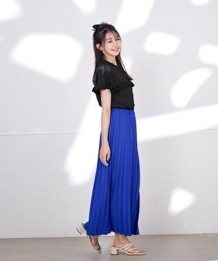 Tiaclasse 【ウエストゴム・洗える】カットソーアコーディオンプリーツスカート ブルー