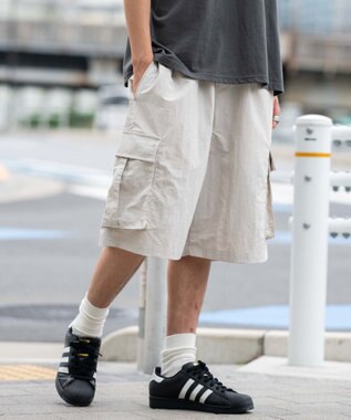 WEGO 【撥水/速乾/ウエストゴム/ユニセックス着用ITEM/MLサイズ展開】ナイロンイージーバギーカーゴショーツ ライトグレー