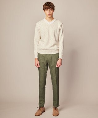 JOSEPH ABBOUD 【洗える・イタリア糸使用】コットンスラブ Vネック ニット ホワイト系