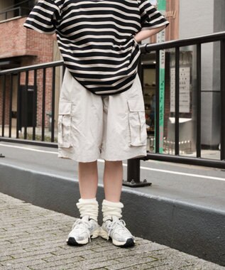 WEGO 【撥水/速乾/ウエストゴム/ユニセックス着用ITEM/MLサイズ展開】ナイロンイージーバギーカーゴショーツ ライトグレー