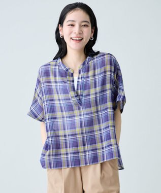ANY シアーチェックスキッパーブラウス