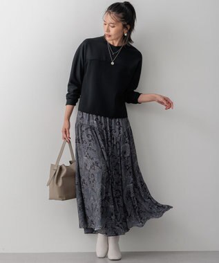 23区 S 【洗える】ウールミルドジャージー ビスチェライクコンビ カットソー ブラック系