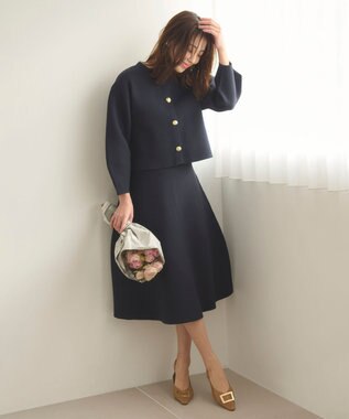 Feroux 【セットアイテム】パフスリーブニット セットアップ ネイビー系