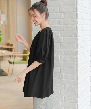 Tiaclasse L 【洗える】シャーリングチュニック ブラック