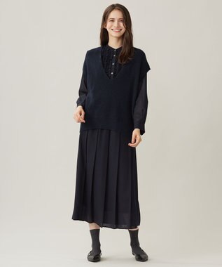 自由区 S 【洗える】コットンウールミドルゲージニット ベスト ネイビー