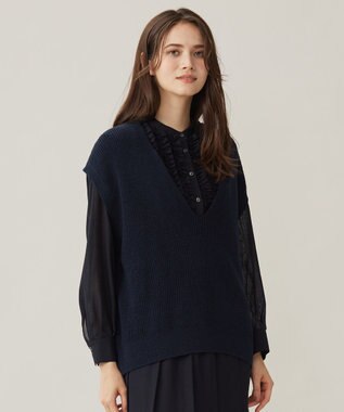 【洗える】コットンウールミドルゲージニット ベスト