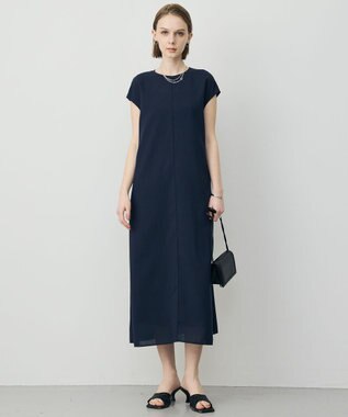 ICB ドライアセテートスラブ フレンチスリーブワンピース ネイビー