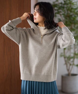 ANY L ハーフジップニットフーディー ライトグレー
