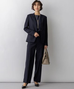 23区 L カットジャカードコンビ シアー ブラウス ネイビー系