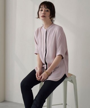 ICB L 【新色追加・接触冷感・UVケア・速乾・洗える】BackSatinAmunzen 5分袖バンドカラーブラウス ヘイズピンク系