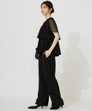 ANY SIS 【洗える】ティアードトップス×ワイドパンツSET ブラック