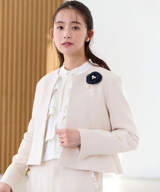 組曲 L 【WEB限定・KUMIKYOKU NAVY】コンフォータブルドレープ ノーカラージャケット サンドベージュ系