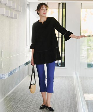 Tiaclasse L 【日本製】ドライモーメント裾スリットパンツ ブルー