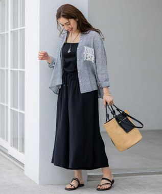 23区 L 【Lサイズ限定/吸水速乾/UVカット/接触冷感/】ストレッチジョーゼット ガウチョパンツ ブラック系