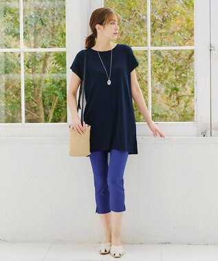 Tiaclasse L 【日本製】ドライモーメント裾スリットパンツ ブルー