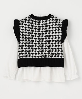 ANY KIDS ニットベストレイヤードチュニック 千鳥ジャガード×エクリュ