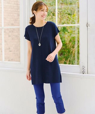 Tiaclasse L 【日本製】ドライモーメント裾スリットパンツ ブルー