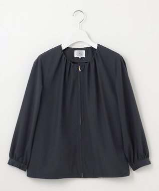 J.PRESS LADIES L 【洗える】80/1スパンタイプライター ノーカラー ブルゾン ネイビー系