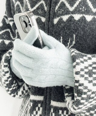 WEGO 【スマホ対応】ケーブル編みニットグローブ サックス