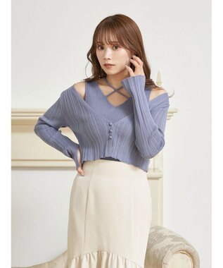 earth music&ecology ＳＥＴ２点ショートカーディガン＋レイヤードタンク Blue