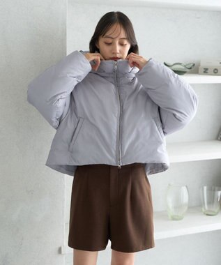 earth music&ecology 2wayパファー ショートブルゾン ブルーグレー